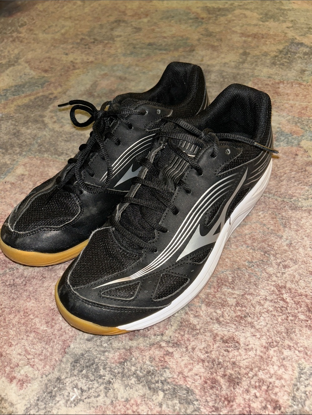 Mizuno Black and White Indoor Training Sneakers with Gum Outsoles